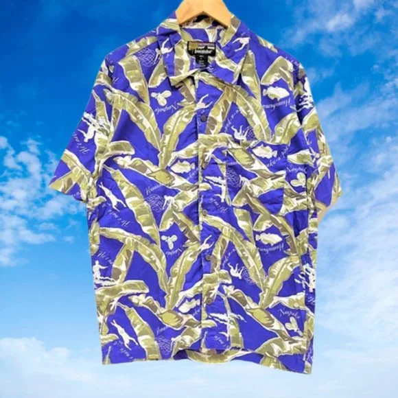 トップス pataloha 90-00s ALOHA SHIRTS Vintage Vintage Men's 90s Blue Climbing Hawaiian Aloha Shirt